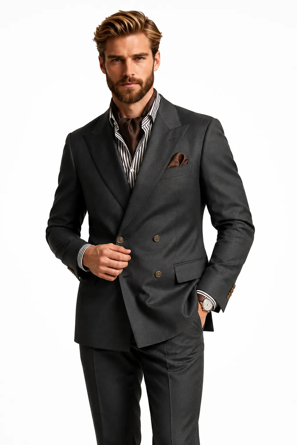 MANSSINO™ | Men's Charcoal Double-Breasted 2-Piece Suit