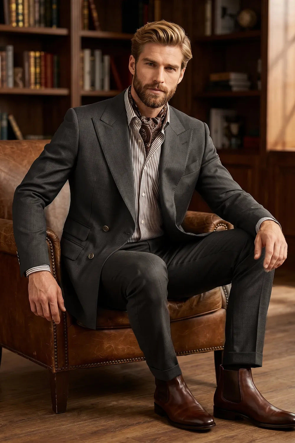 MANSSINO™ | Men's Charcoal Double-Breasted 2-Piece Suit
