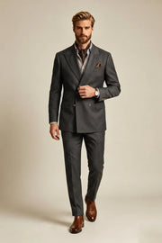 MANSSINO™ | Men's Charcoal Double-Breasted 2-Piece Suit