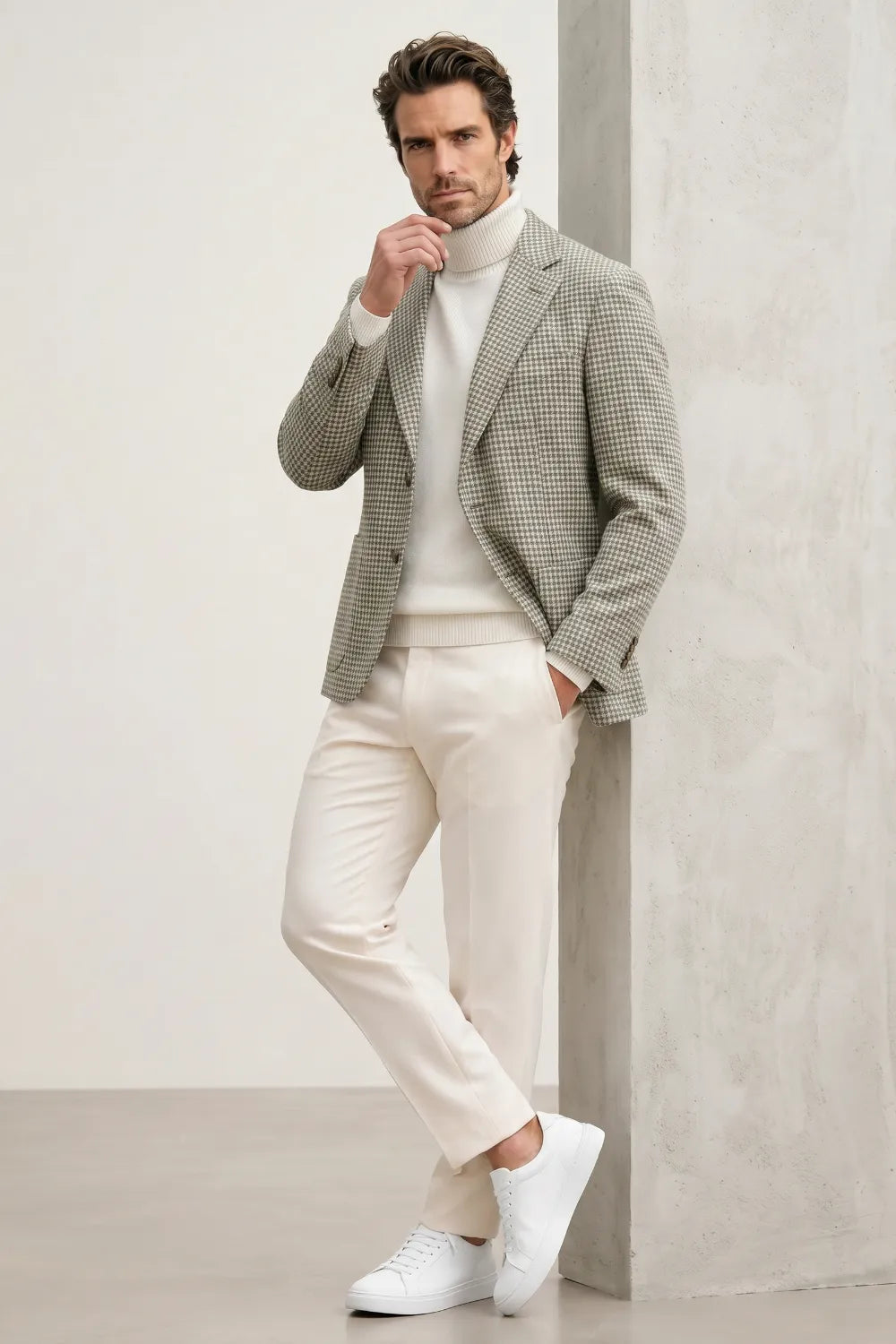 MANSSINO™ | Men's Grey Houndstooth Tweed 2-Piece Suit