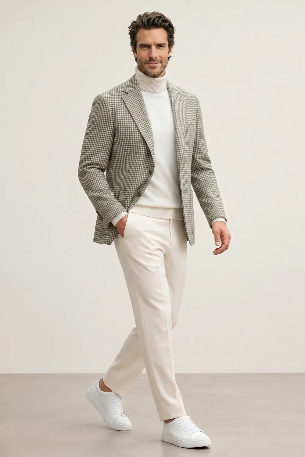 MANSSINO™ | Men's Grey Houndstooth Tweed 2-Piece Suit