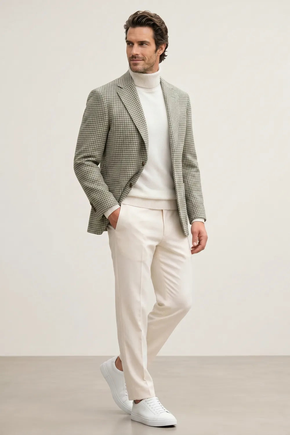MANSSINO™ | Men's Grey Houndstooth Tweed 2-Piece Suit