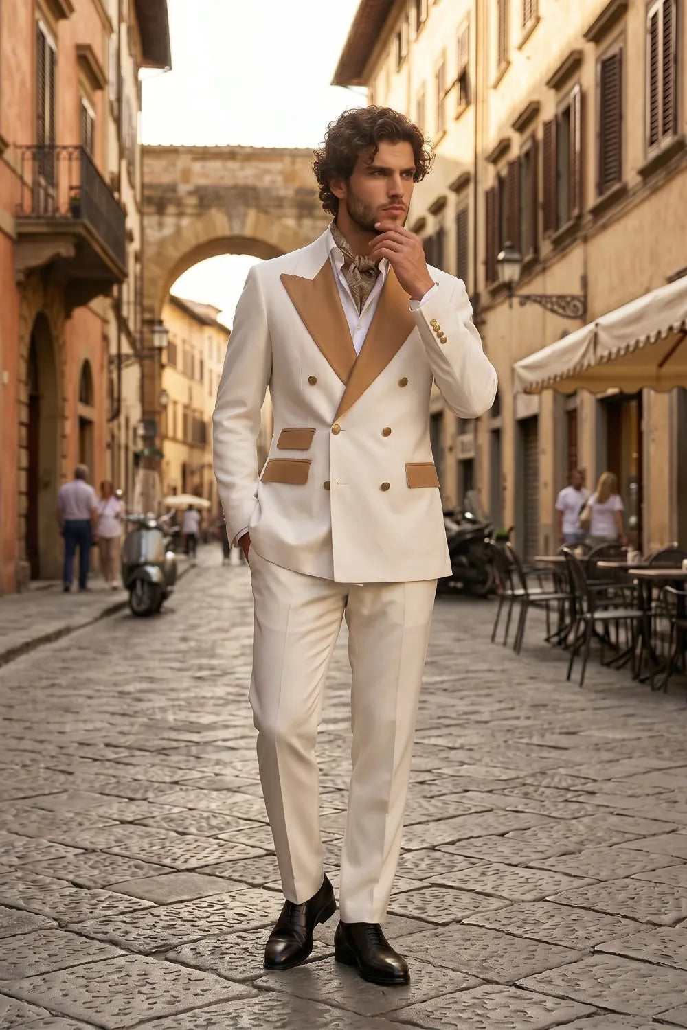 MANSSINO™ | Men's Double Breasted Wide Peak Lapel Slim Fit 2 Piece Suit