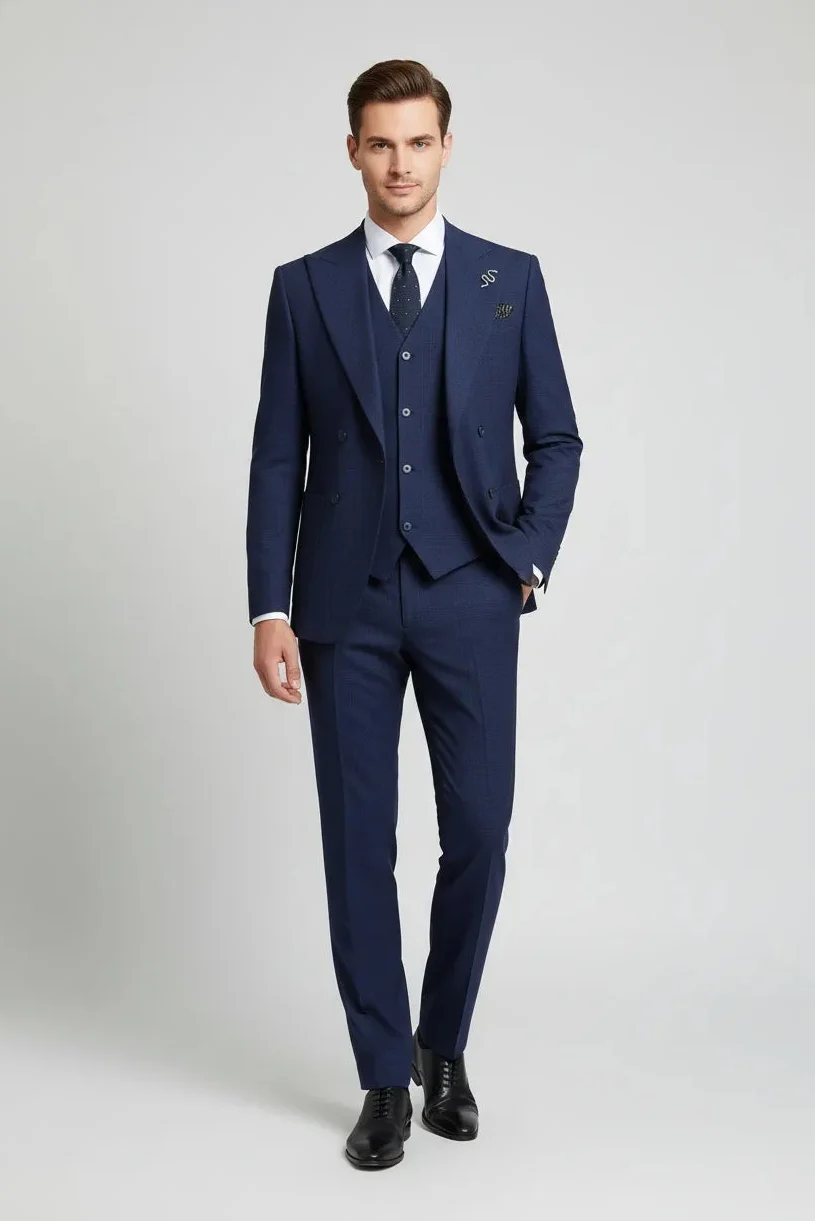 MANSSINO™ | Men's Modern Slim Fit Navy 3-Piece Suit