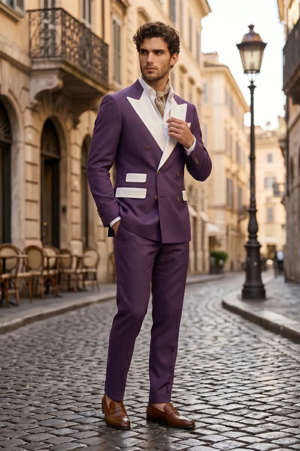 MANSSINO™ | Men's Double Breasted Wide Peak Lapel Slim Fit 2 Piece Suit