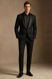 MANSSINO™ | Men's Black Single-Breasted Shawl-Lapel Tuxedo