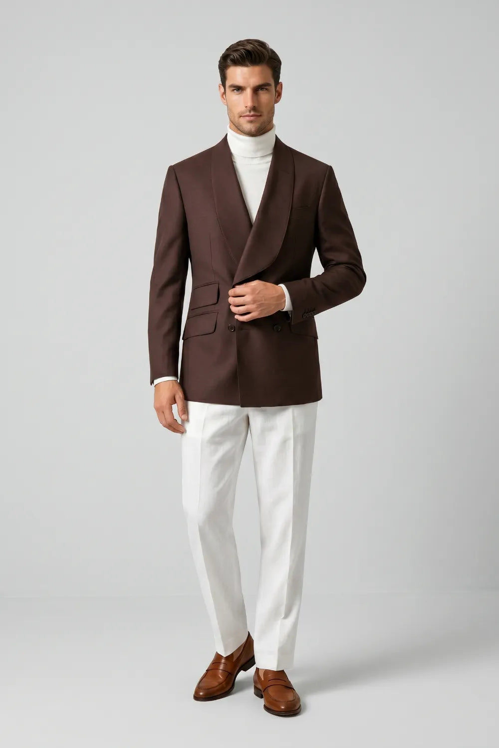 MANSSINO™ | Men's Chocolate Brown Peak Lapel Double-Breasted 2-Piece Suit