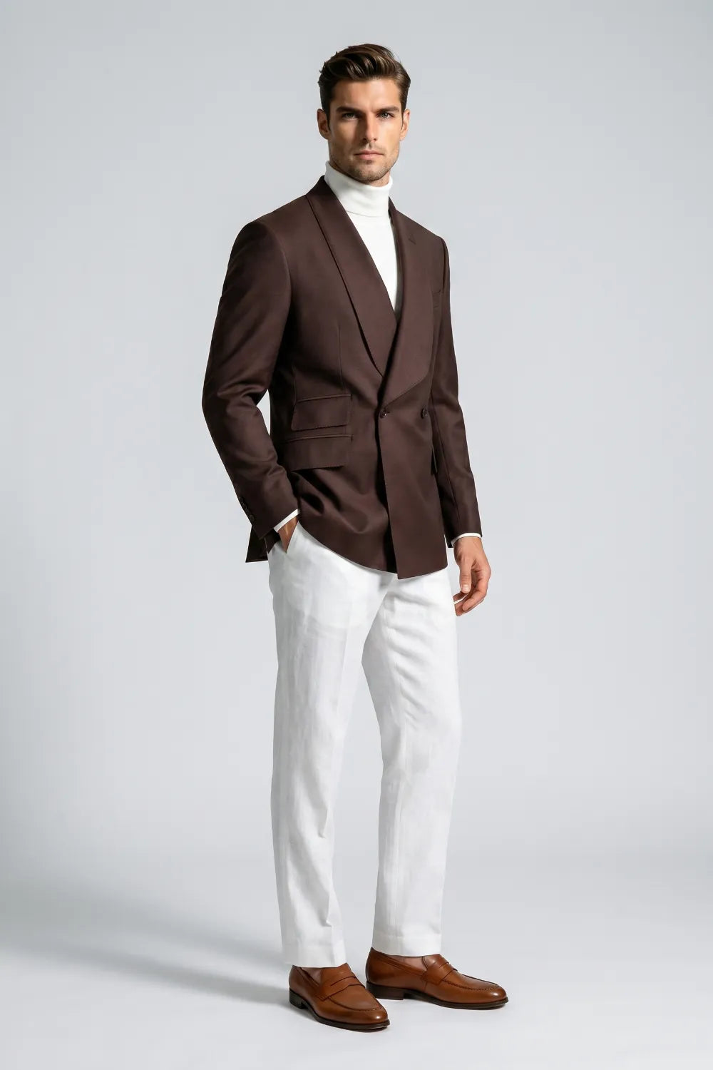 MANSSINO™ | Men's Chocolate Brown Peak Lapel Double-Breasted 2-Piece Suit