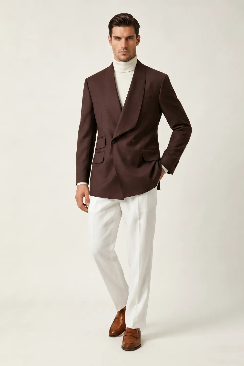 MANSSINO™ | Men's Chocolate Brown Peak Lapel Double-Breasted 2-Piece Suit
