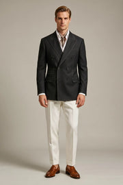 MANSSINO™ | Men's Black Textured Double-Breasted Two-Piece Suit with Peak Lapels