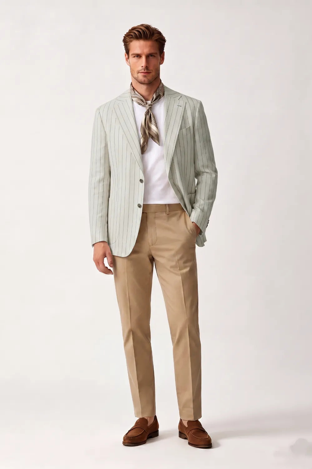MANSSINO™ | Men's Ivory Pinstripe Single-Breasted 2-Piece Suit
