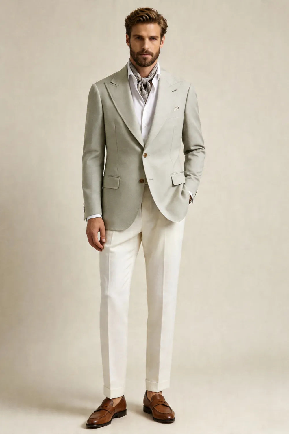 MANSSINO™ | Men's Light Sage Green Wide Peak Lapel 2 Piece Suit