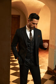 MANSSINO™ | Men's Black Peaked Lapel 3-Piece Suit