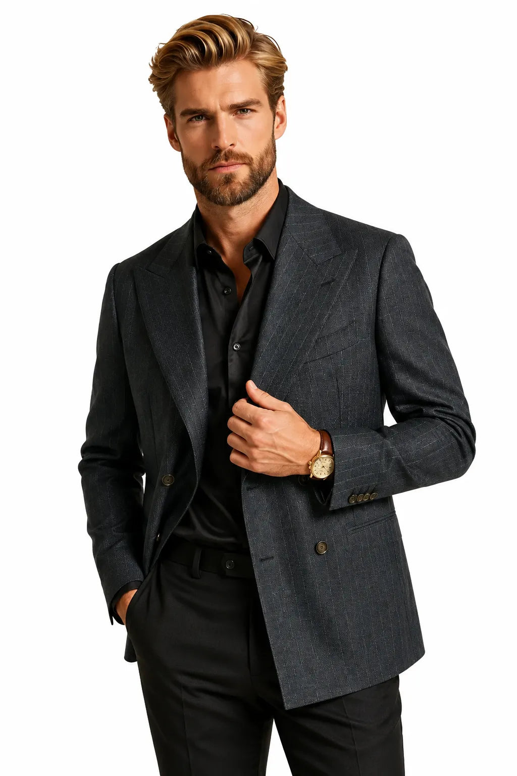 MANSSINO™ | Men's Charcoal Double-Breasted 2-Piece Suit