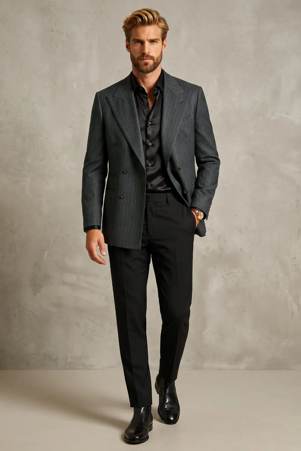 MANSSINO™ | Men's Charcoal Double-Breasted 2-Piece Suit