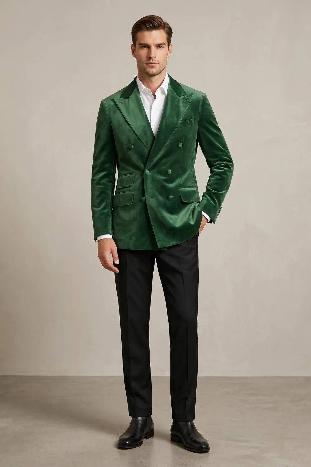MANSSINO™ | Men's Emerald Green Velvet Double Breasted 2-Piece Suit
