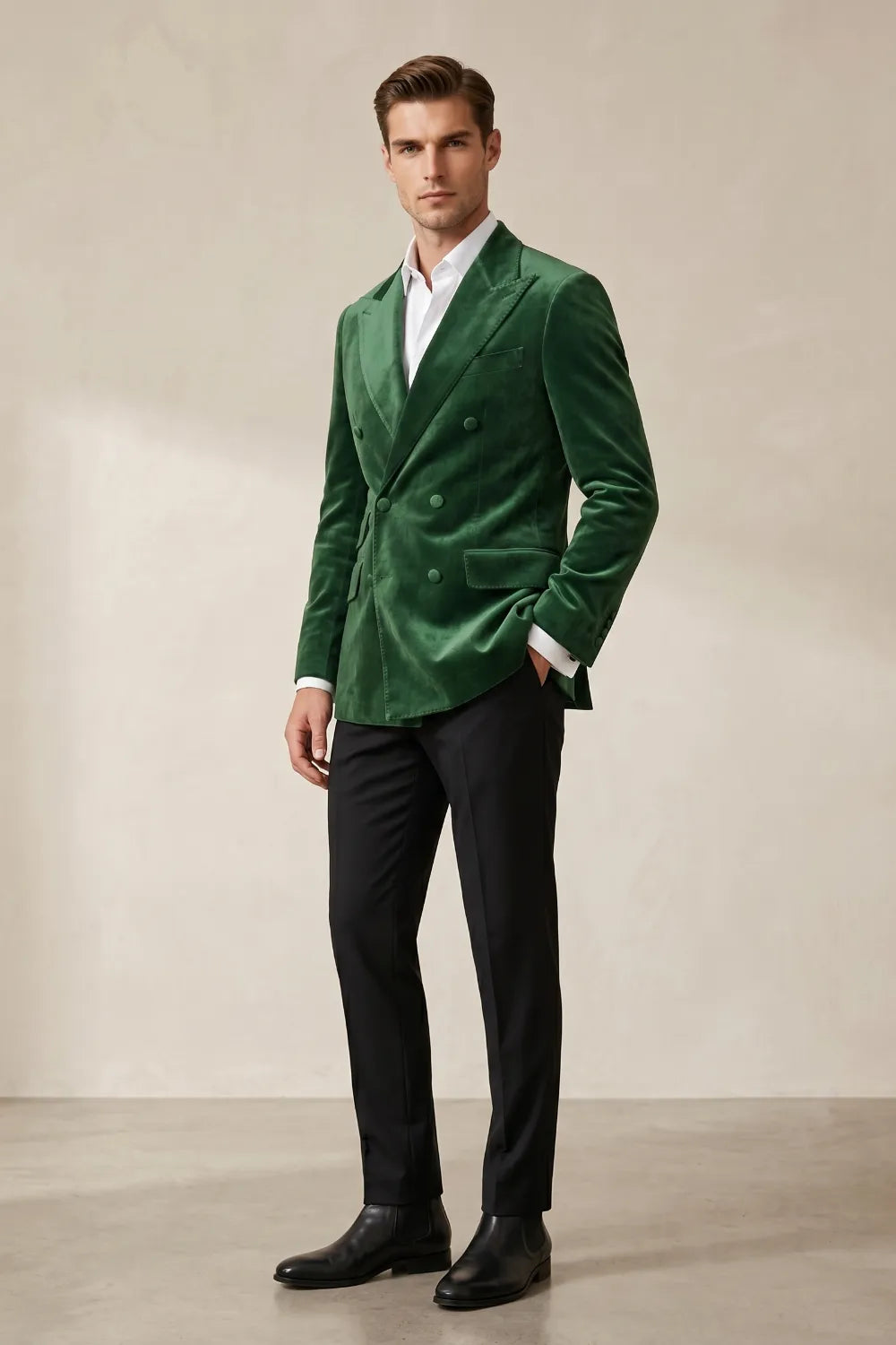 MANSSINO™ | Men's Emerald Green Velvet Double Breasted 2-Piece Suit