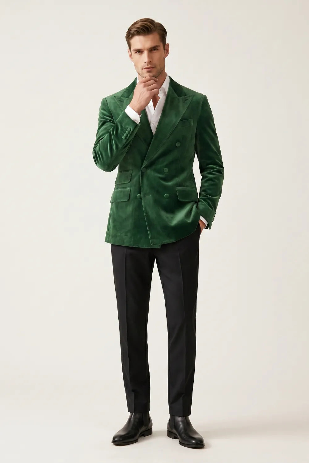MANSSINO™ | Men's Emerald Green Velvet Double Breasted 2-Piece Suit