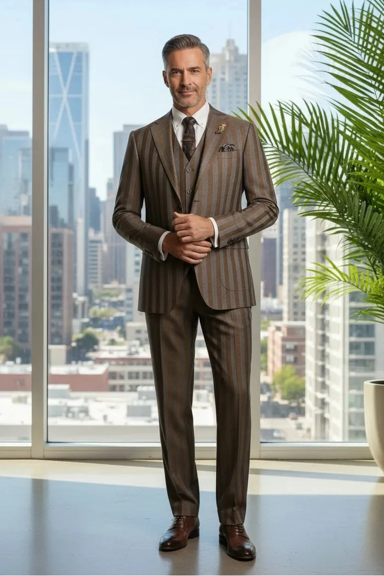 MANSSINO™ | Men's Modern Wide-Stripe 3-Piece Suits