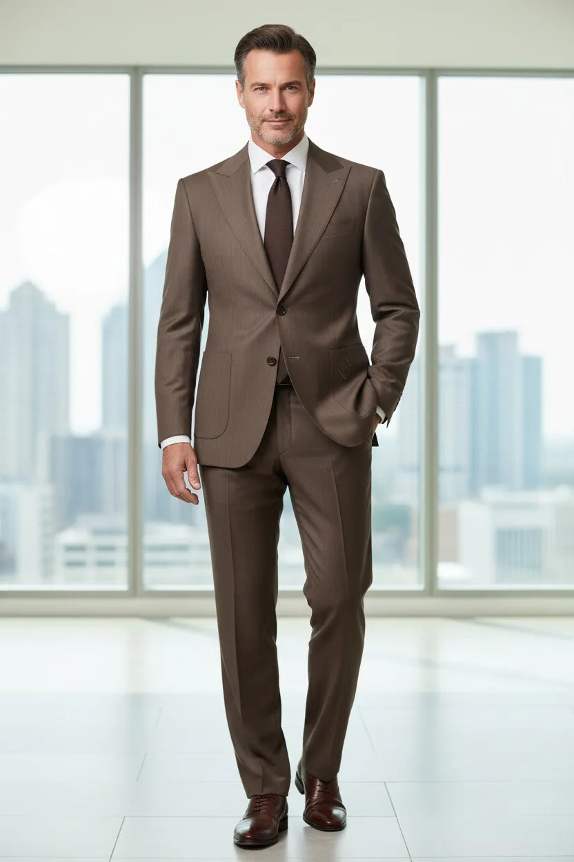 MANSSINO™ | Men's Brown Slim Fit 2-Piece Suit
