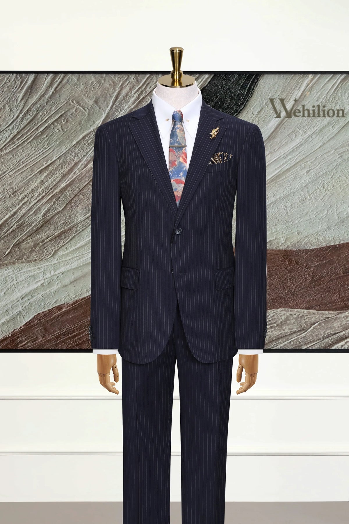 MANSSINO™ | Men's Navy Business Stripe 3-Piece Suit