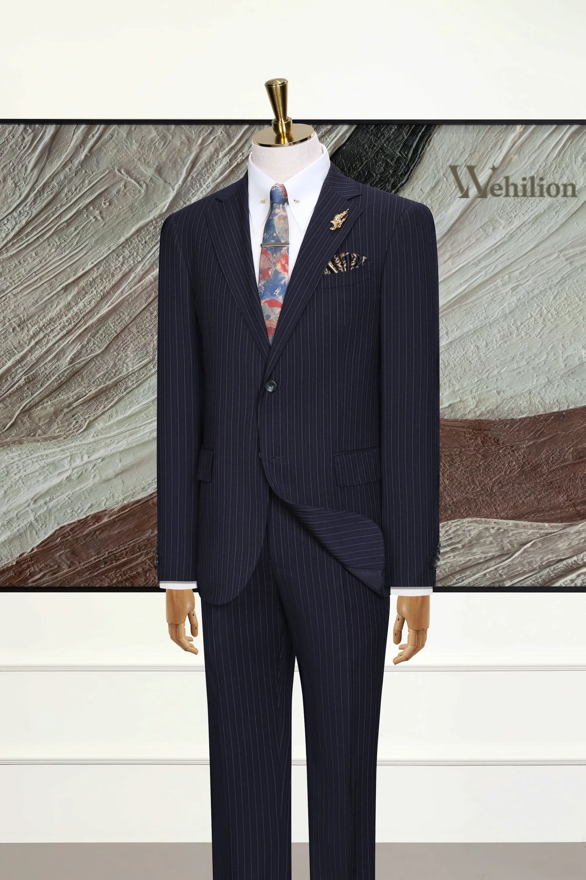 MANSSINO™ | Men's Navy Business Stripe 3-Piece Suit