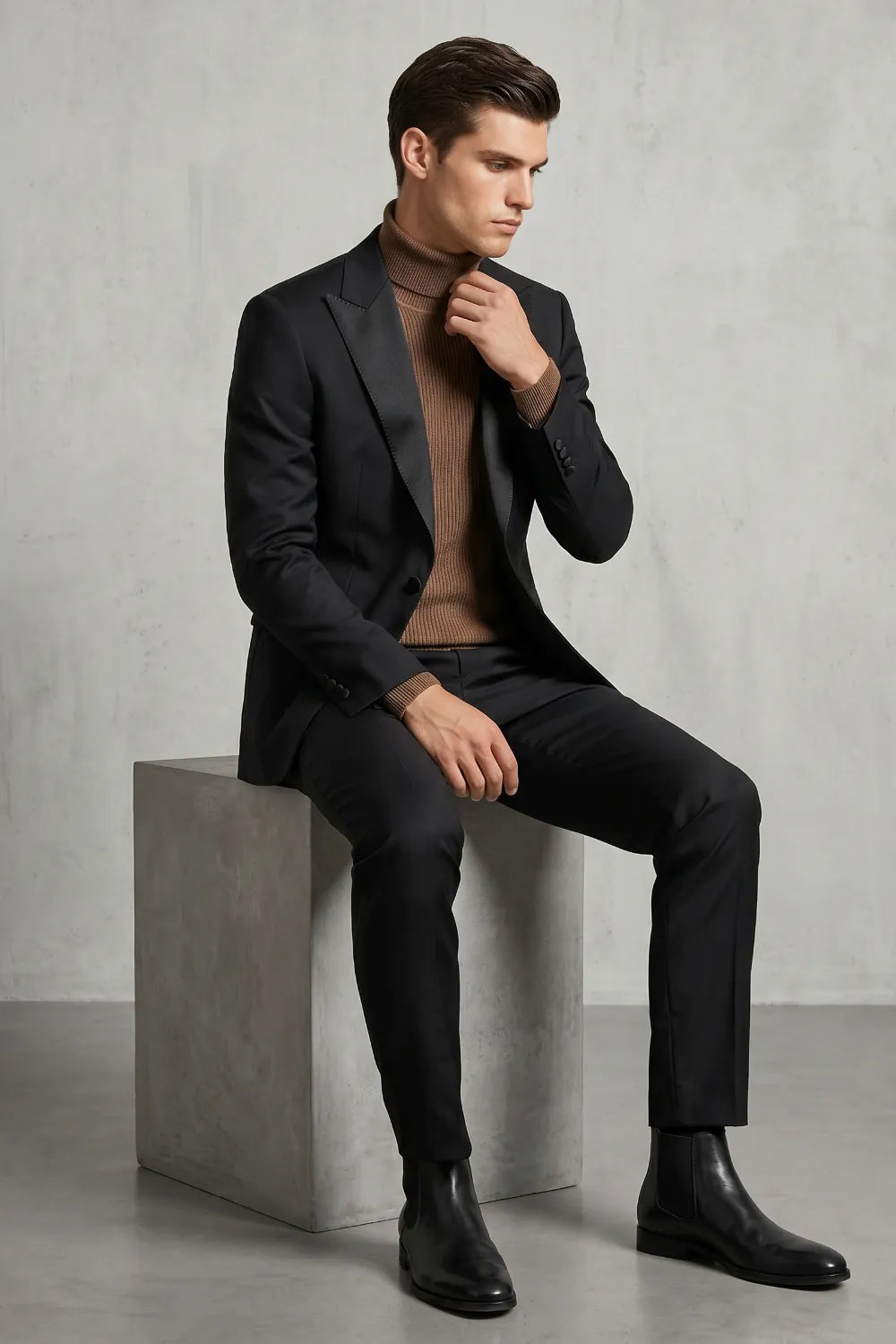 MANSSINO™ | Men's Black Single-Breasted Peak-Lapel Suit