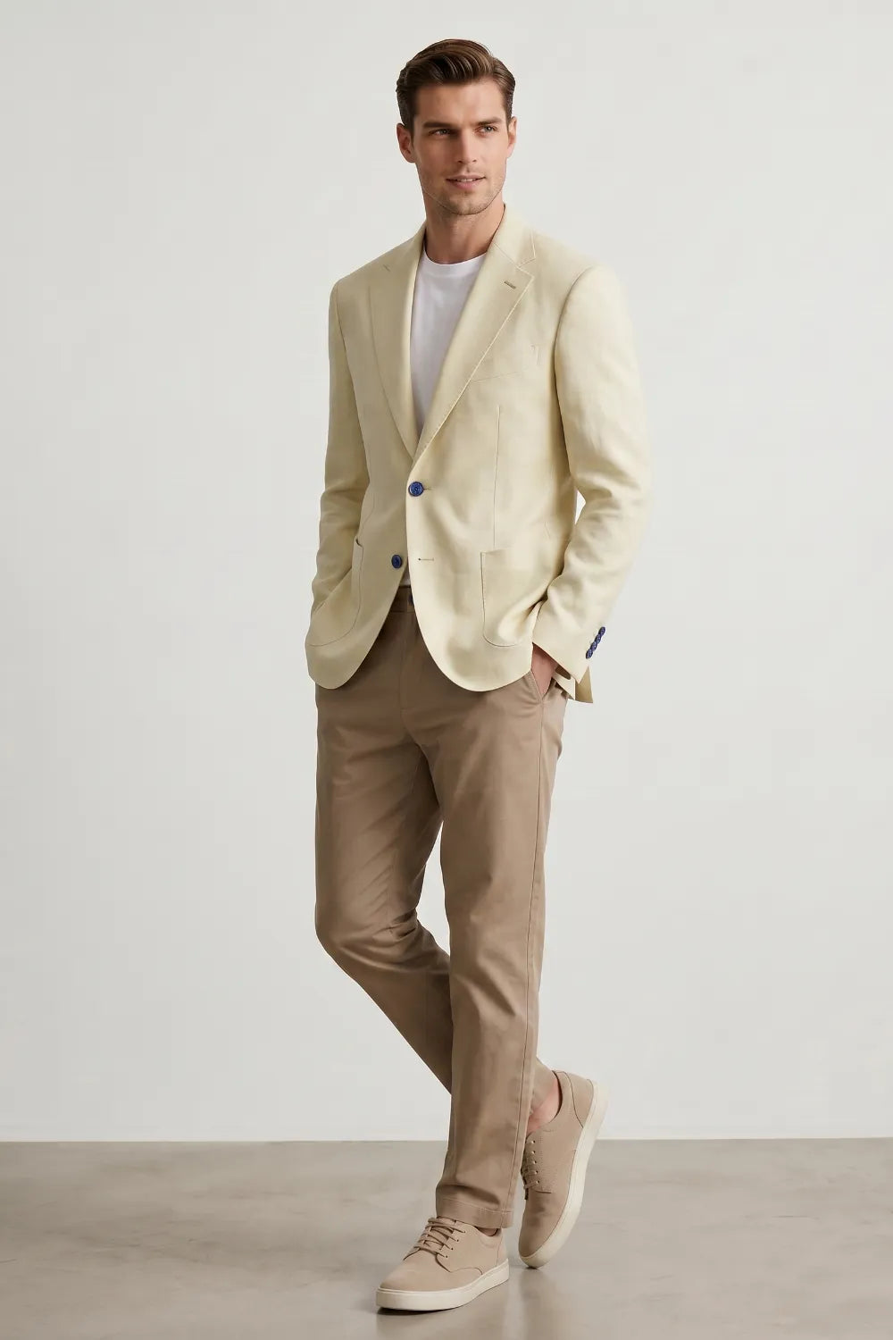 MANSSINO™ | Men's Cream Linen Blend 2-Piece Suit