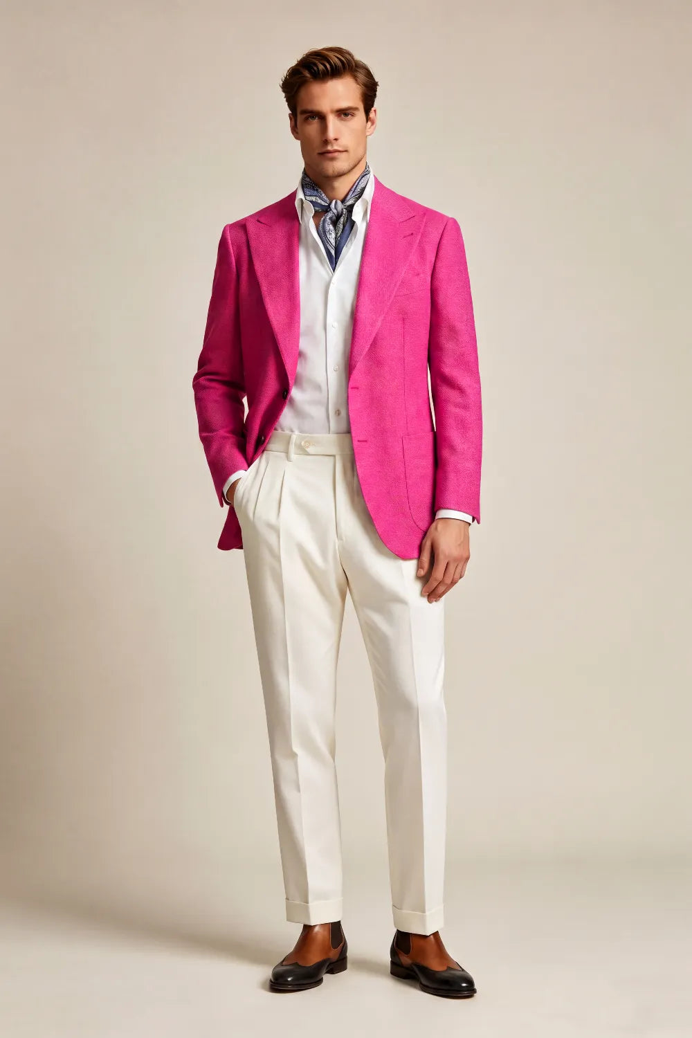 MANSSINO™ | Men's Fuchsia Linen Blend 2 Piece Suit
