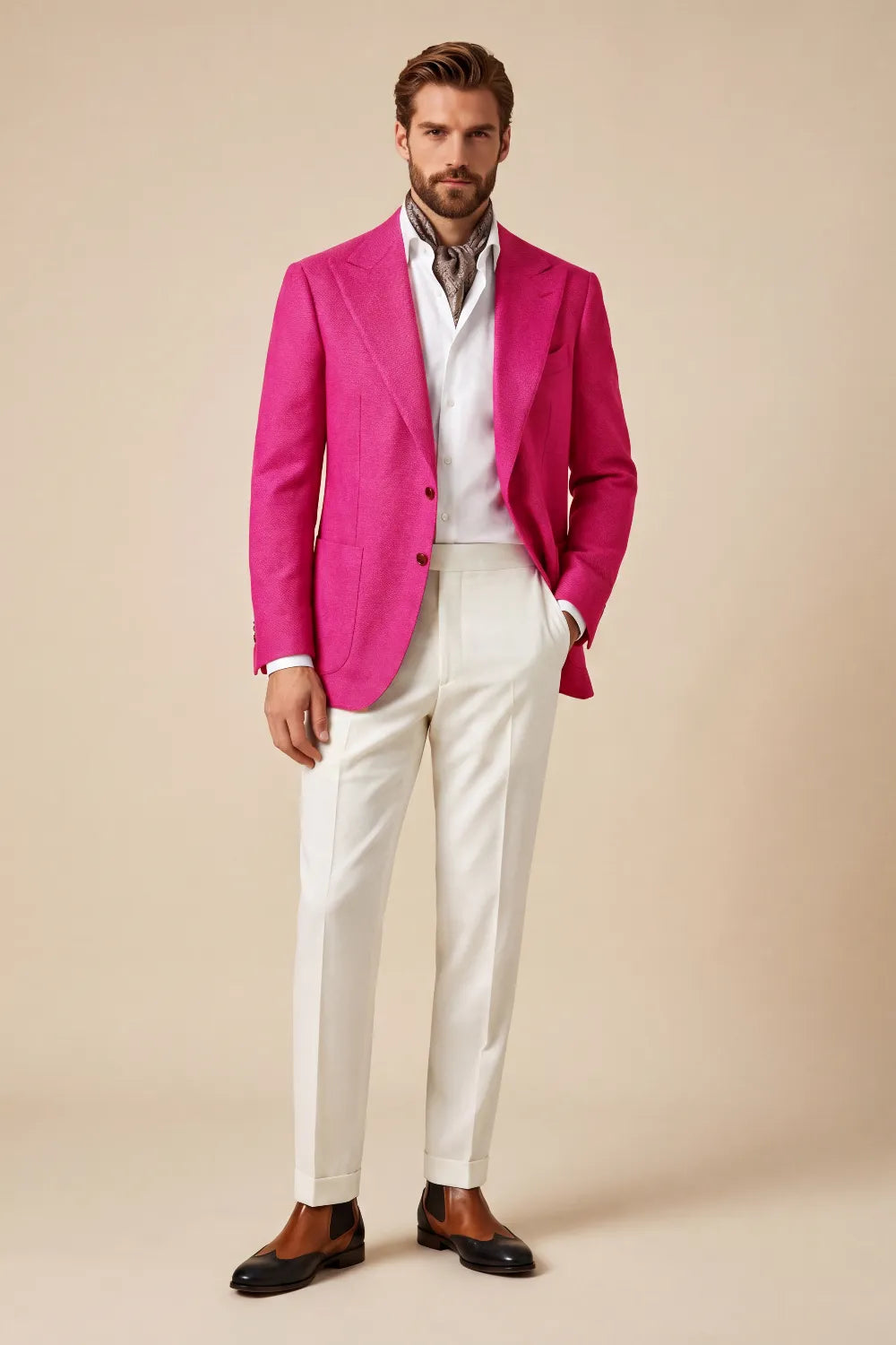 MANSSINO™ | Men's Fuchsia Linen Blend 2 Piece Suit