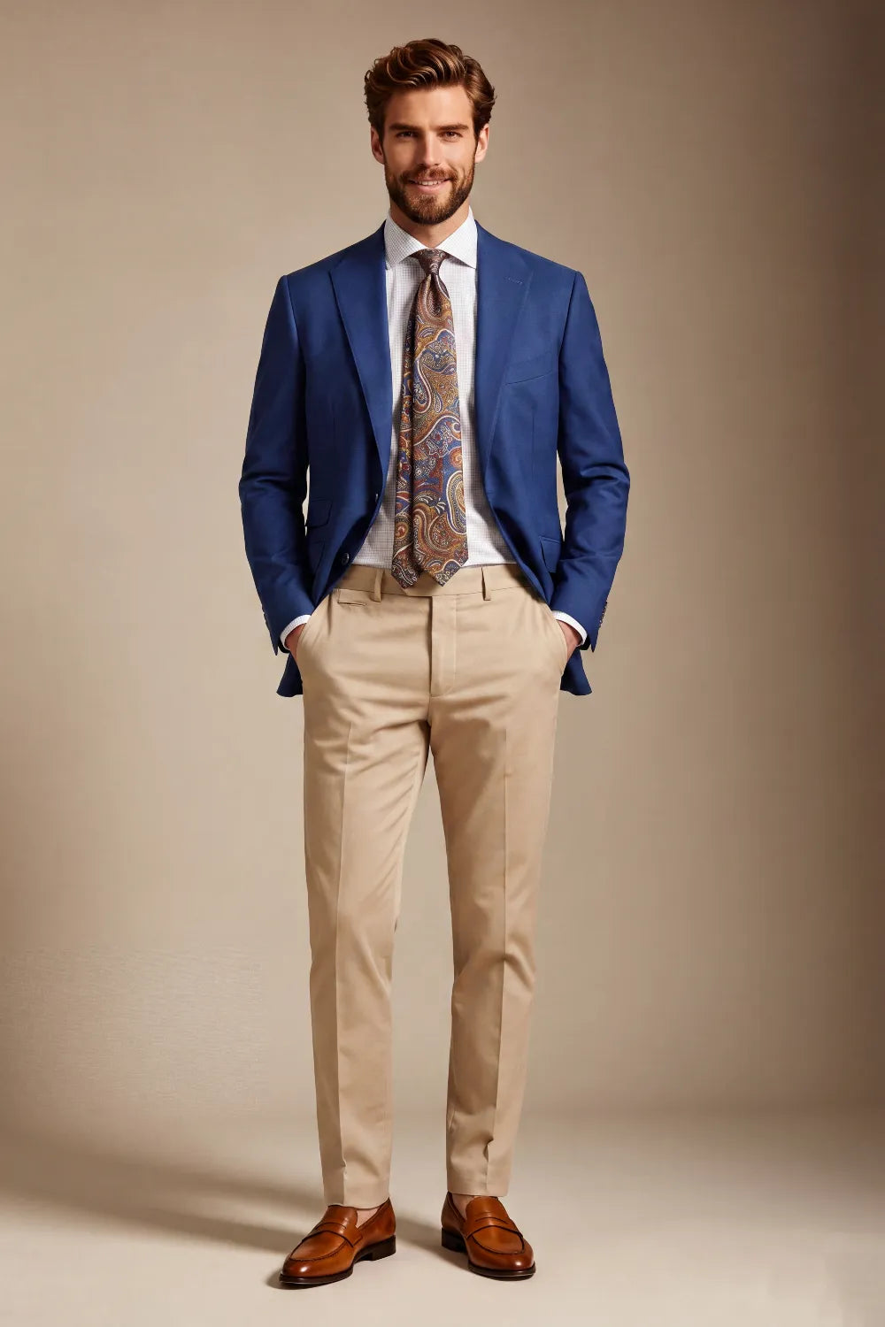 MANSSINO™ | Men's Royal Blue Notch Lapel Tailored Fit 2 Piece Suit