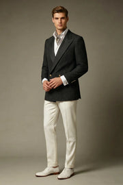 MANSSINO™ | Men's Black Jacquard Double-Breasted Peak-Lapel 2-Piece Suit