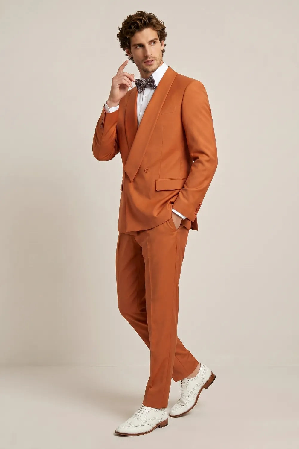 MANSSINO™ | Men's Burnt Orange Double-Breasted Shawl Lapel Suit