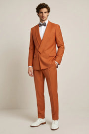MANSSINO™ | Men's Burnt Orange Double-Breasted Shawl Lapel Suit