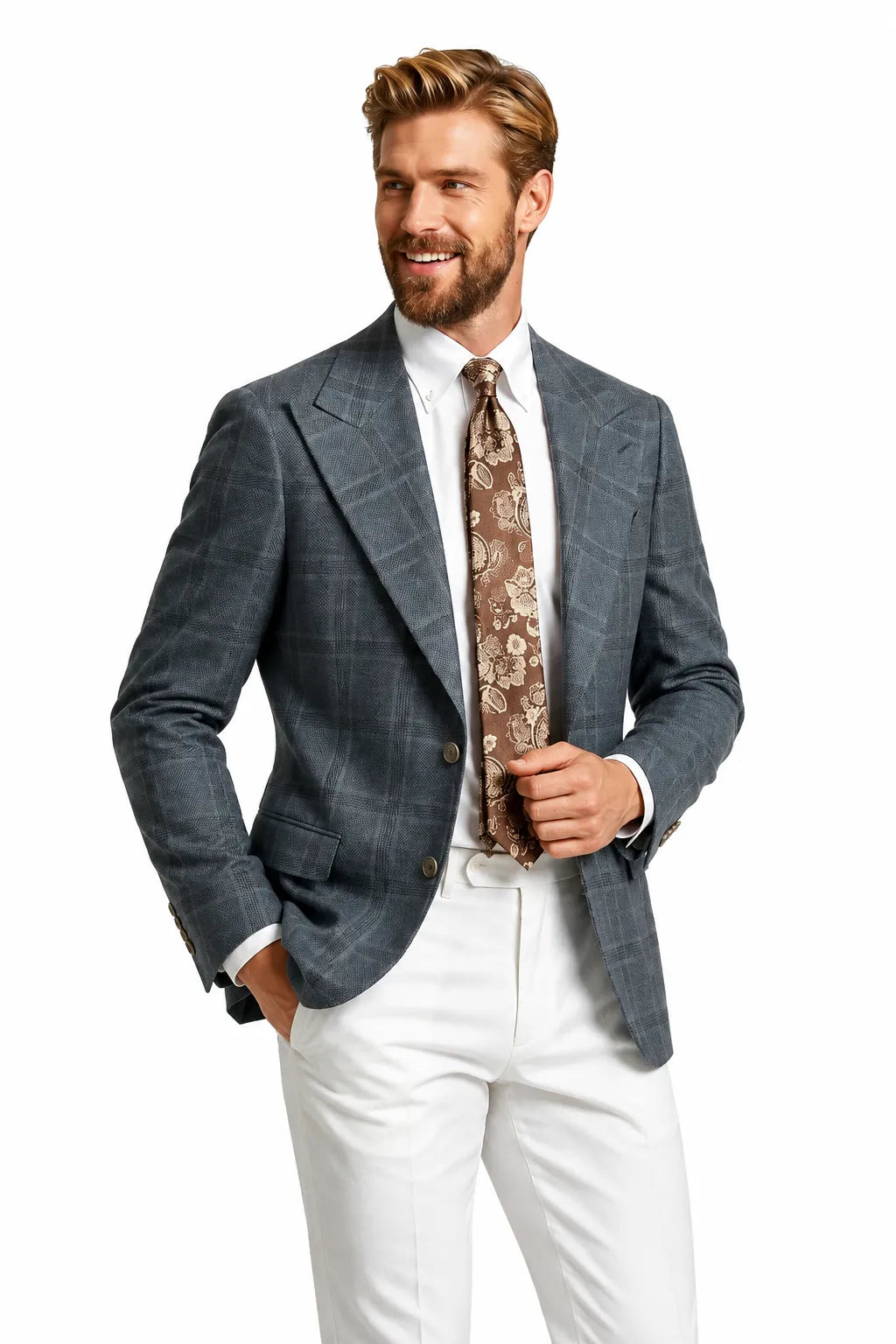 MANSSINO™ | Men's Modern Grey Plaid 2 Piece Suit