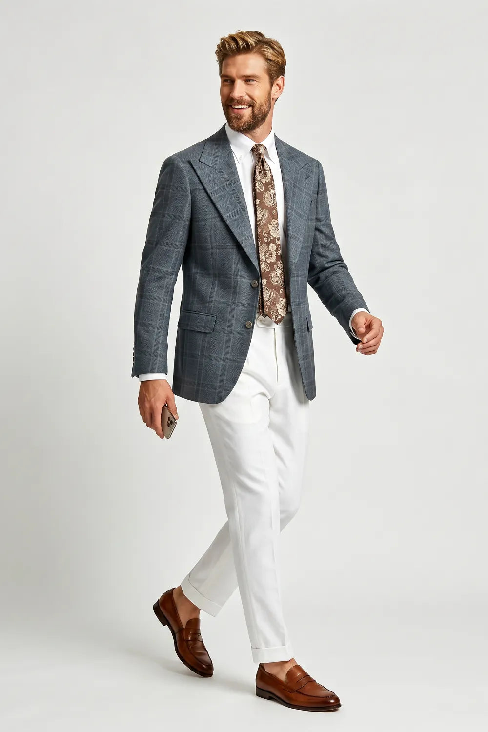 MANSSINO™ | Men's Modern Grey Plaid 2 Piece Suit