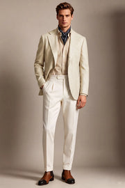 MANSSINO™ | Men's Light Beige Linen Blend Wide Notch Lapel 2 Piece Suit