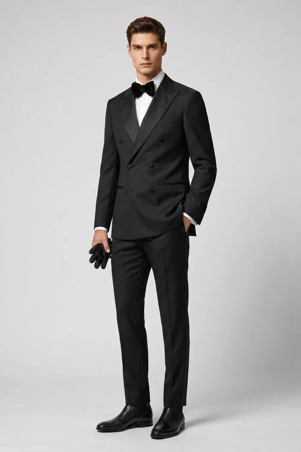 MANSSINO™ | Men's Black Double Breasted Peak Lapel Tuxedo