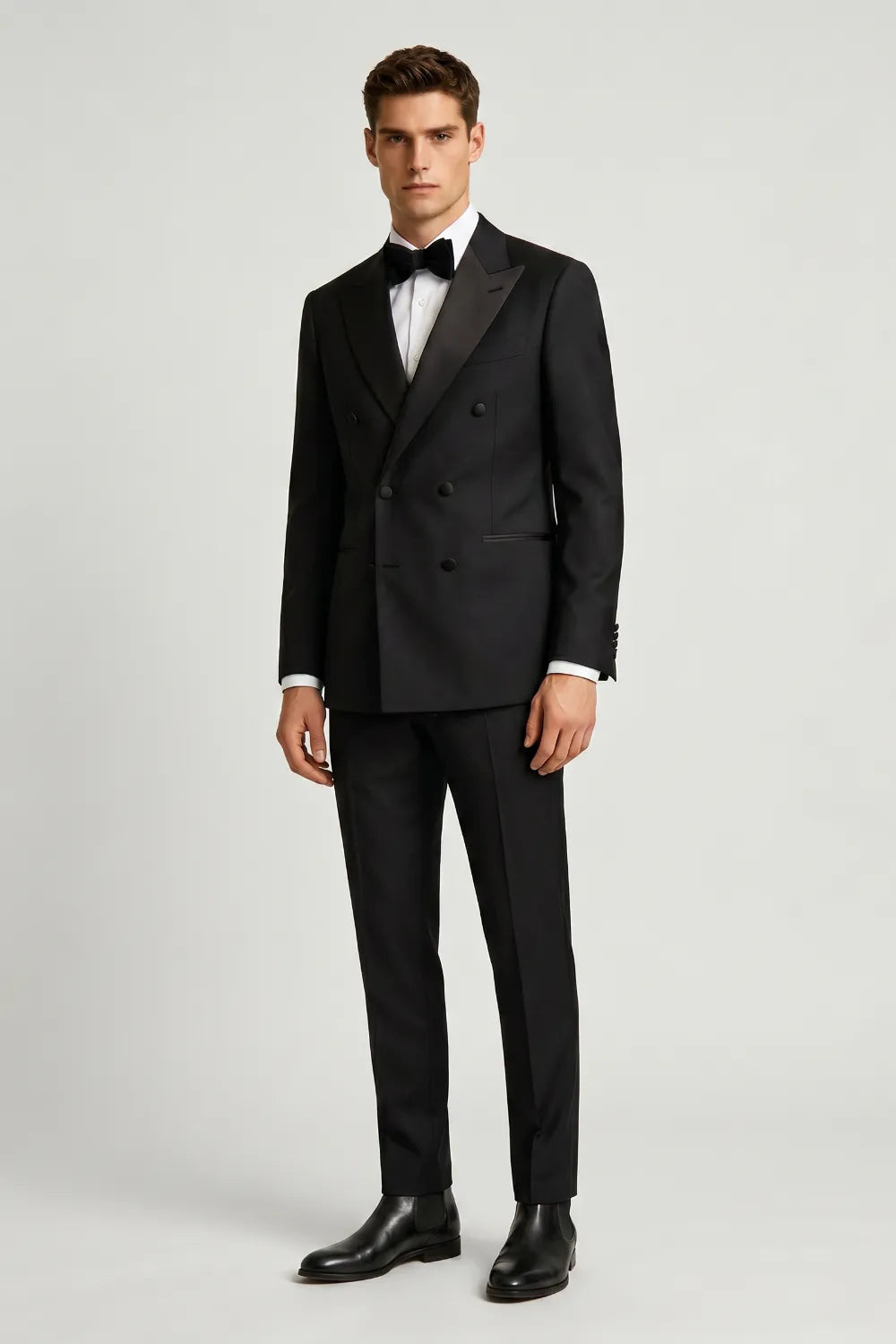 MANSSINO™ | Men's Black Double Breasted Peak Lapel Tuxedo