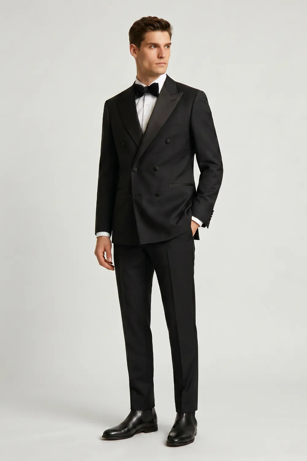 MANSSINO™ | Men's Black Double Breasted Peak Lapel Tuxedo