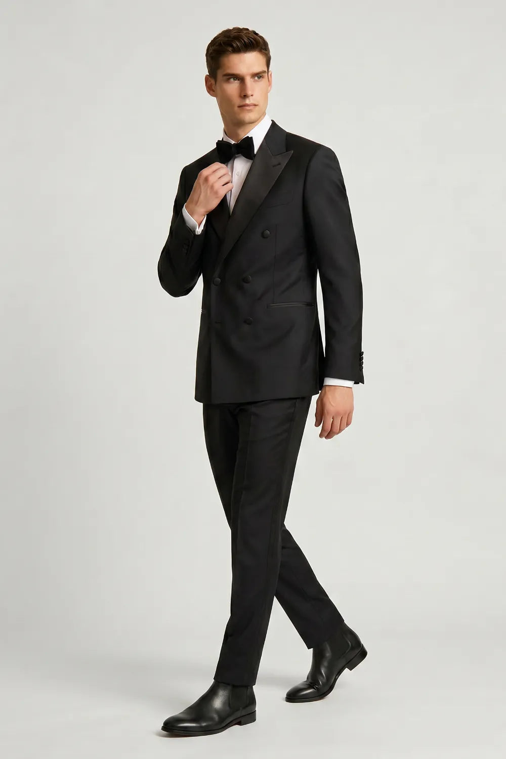 MANSSINO™ | Men's Black Double Breasted Peak Lapel Tuxedo