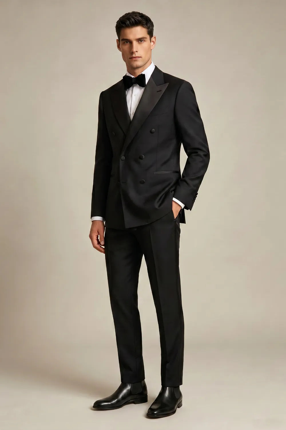 MANSSINO™ | Men's Black Double Breasted Peak Lapel Tuxedo