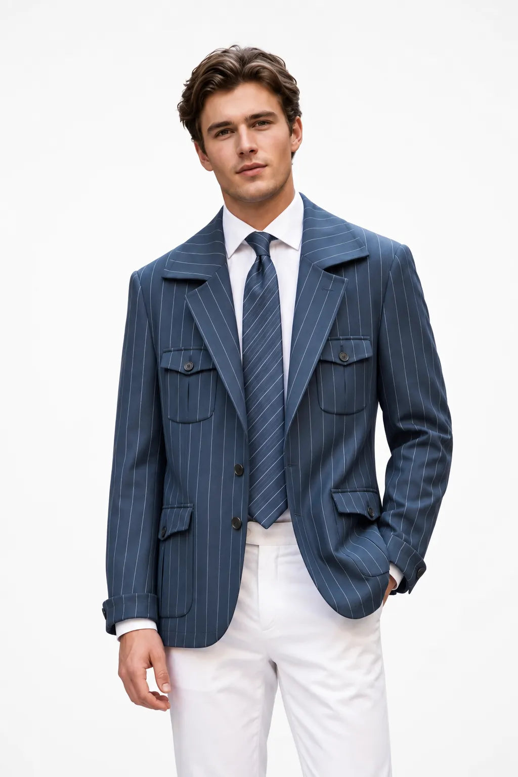 MANSSINO™ | Men's Modern Pinstripe Safari 2 Piece Suit