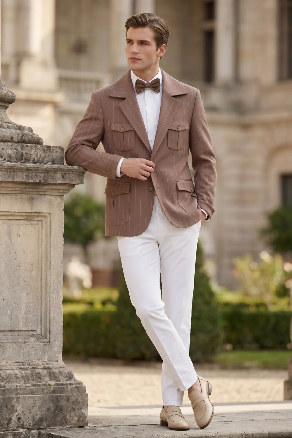 MANSSINO™ | Men's Modern Pinstripe Safari 2 Piece Suit