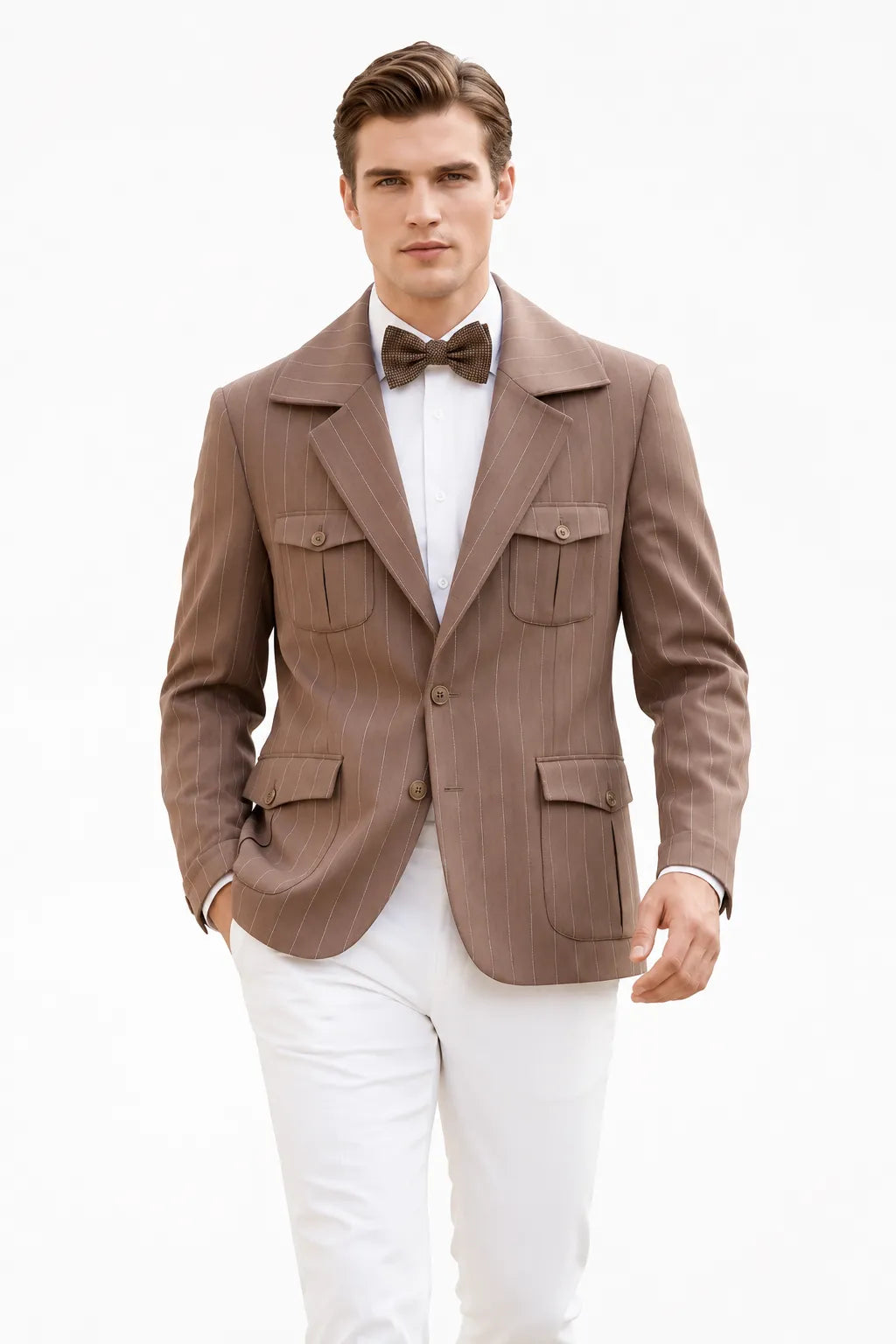 MANSSINO™ | Men's Modern Pinstripe Safari 2 Piece Suit