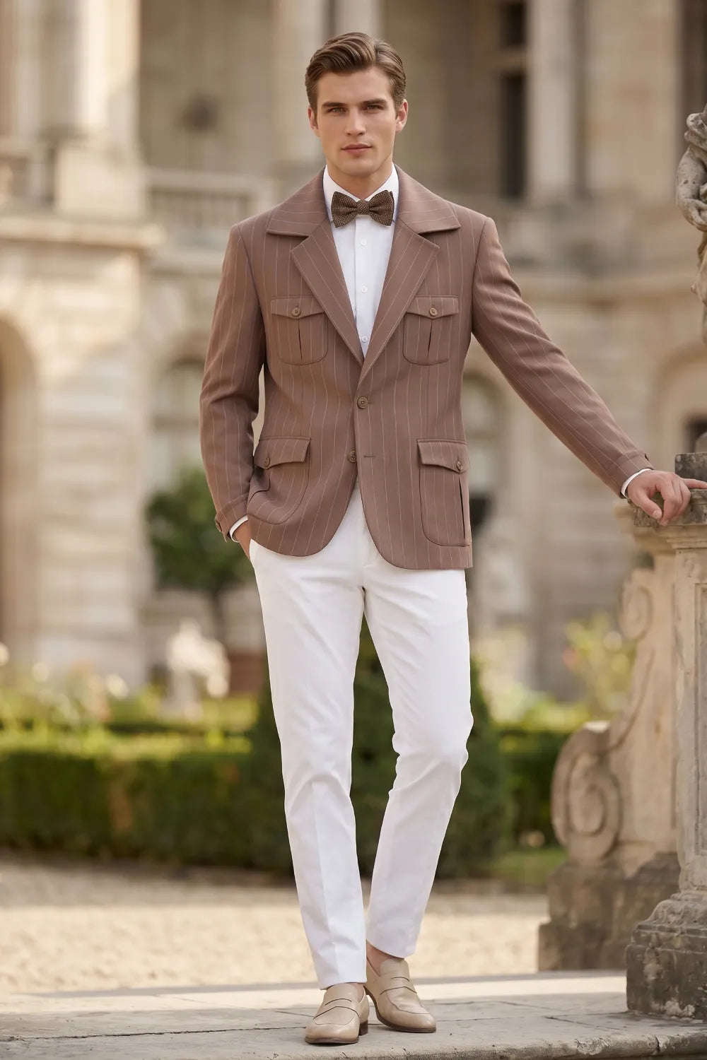 MANSSINO™ | Men's Modern Pinstripe Safari 2 Piece Suit