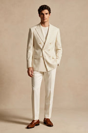 MANSSINO™ | Men's Cream Double Breasted Peak Lapel Linen Blend 2 Piece Suit