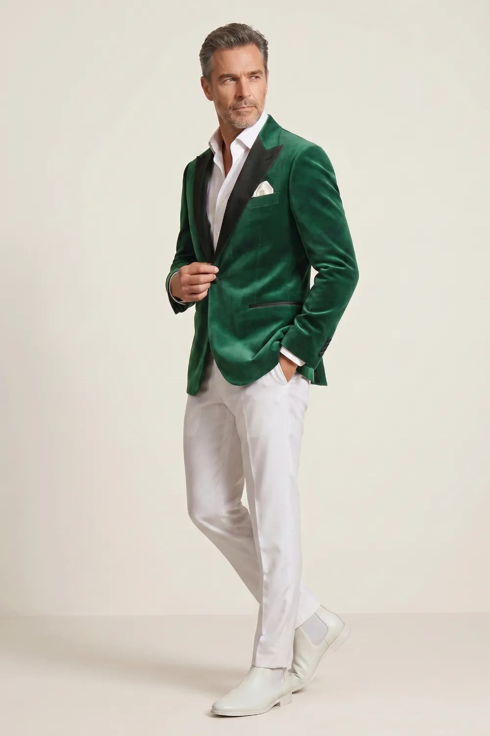 MANSSINO™ | Men's Emerald Green Velvet Black Peak-Lapel 2-Piece Tuxedo Suit