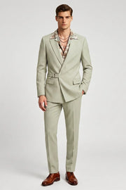 MANSSINO™ | Men's Sage Green Asymmetrical Belted Suit