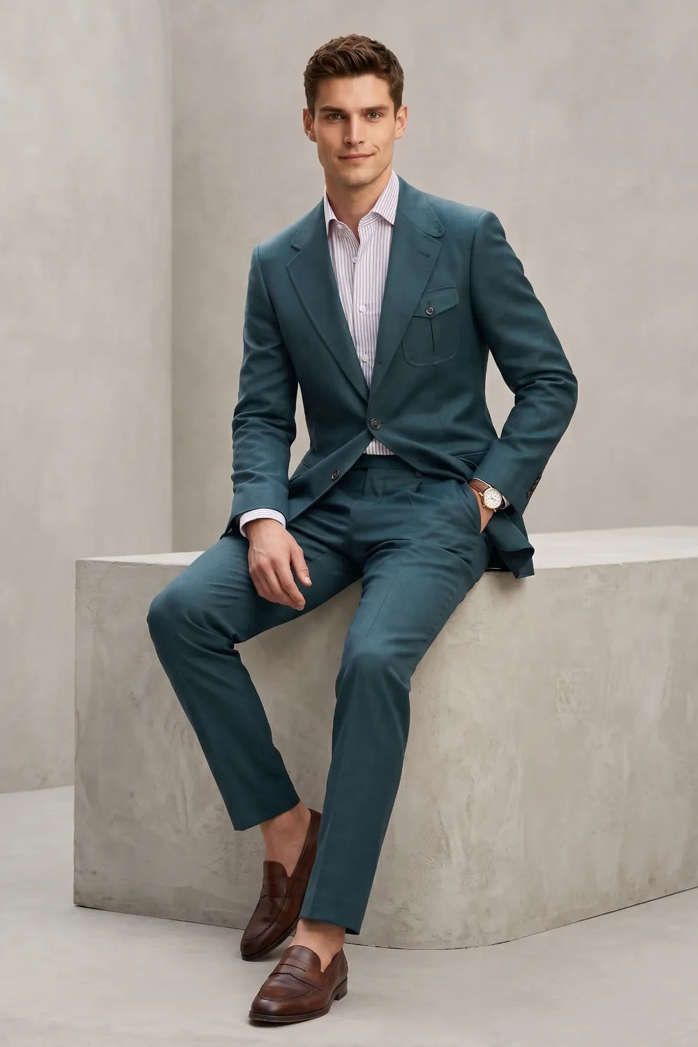 MANSSINO™ | Men's Teal Slim Fit 2-Piece Safari Suit